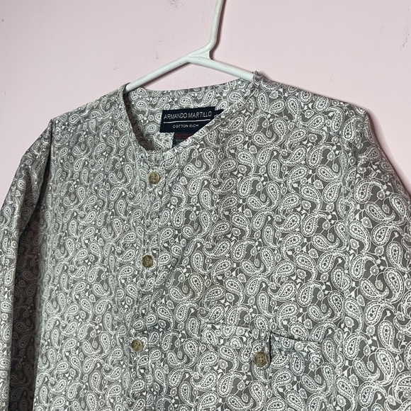 ❤️🆕 ARMANDO MARTILLO BOYS COLLARLESS CLASSIC FIT GRAY PRINT DRESS SHIRT size 12 - Picture 4 of 5